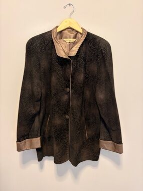 Women's Chocolate Brown Suede Jacket with Metallic Trim